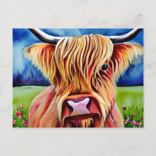 Carte Postale Aquarelle de la vache Highland