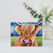 Carte Postale Aquarelle de la vache Highland (Debout devant)