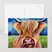 Carte Postale Aquarelle de la vache Highland (Devant / Derrière)