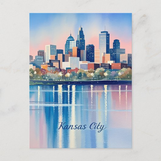 Carte Postale Aquarelle de la ville de Kansas (Devant)