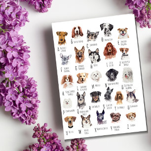 Carte Postale Aquarelle de l'alphabet du chien