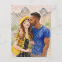 Carte postale aquarelle de l'amour romantique Pari