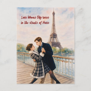 Carte postale aquarelle de l'amour romantique Pari