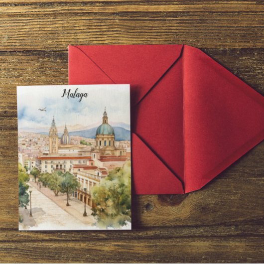 Carte Postale Aquarelle de l'architecture de Malaga Espagne