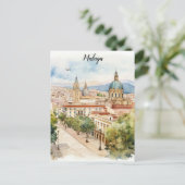 Carte Postale Aquarelle de l'architecture de Malaga Espagne (Debout devant)