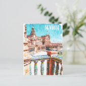 Carte Postale Aquarelle de l'architecture de Sevilla Espagne (Debout devant)