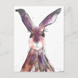 Carte Postale Aquarelle de lièvre animal mignon lapin bois