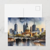 Carte Postale Aquarelle de Melbourne (Devant / Derrière)