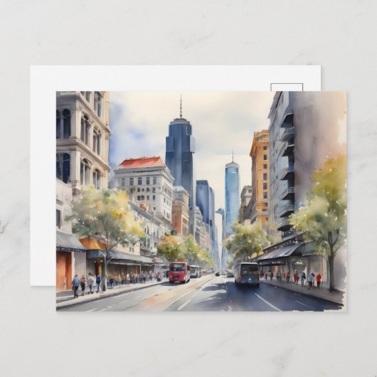 Carte Postale Aquarelle de Melbourne (Devant / Derrière)