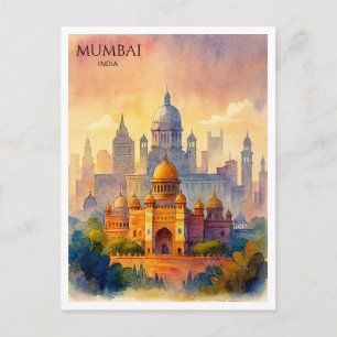 Carte postale aquarelle de Mumbai, Inde Souvenir