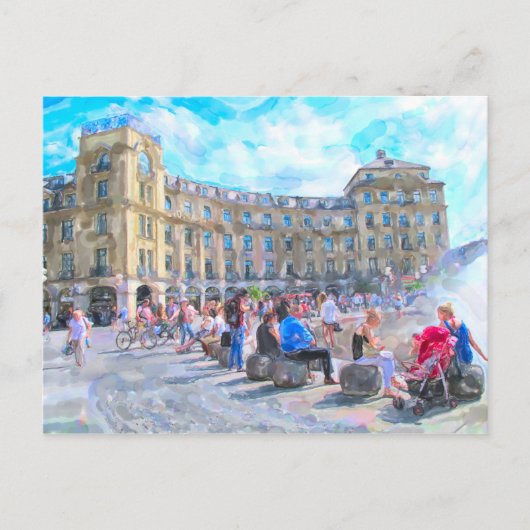 Carte Postale Aquarelle de Munich Stachus. (Devant)