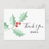 Carte Postale Aquarelle de Noël Holly Berries Merci (Devant)