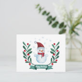 Carte Postale Aquarelle de Noël Snowman Custom (Debout devant)