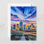 Carte Postale Aquarelle de nuit de Oklahoma City (Devant / Derrière)