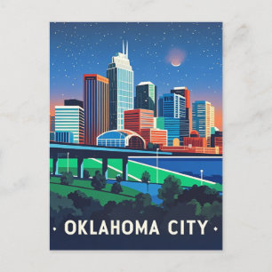 Carte Postale Aquarelle de nuit de Oklahoma City
