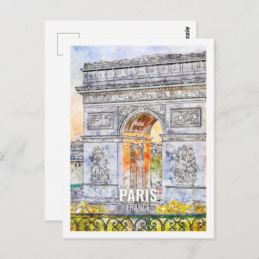 Carte Postale Aquarelle de Paris France (Devant / Derrière)