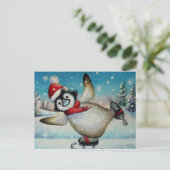 Carte Postale Aquarelle de pingouin de Whimsical Patinage de gla (Debout devant)
