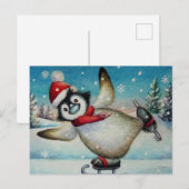 Carte Postale Aquarelle de pingouin de Whimsical Patinage de gla (Devant / Derrière)