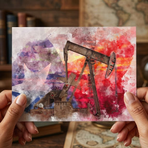 Carte Postale Aquarelle de pompe à huile du Texas avec l'art du
