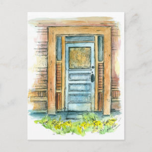 Carte Postale Aquarelle de porte vintage Déplacement Annouement