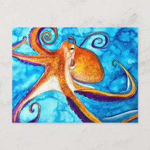 Carte Postale Aquarelle de poulpe sous l'art marin