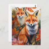 Carte Postale Aquarelle de renards d'automne (Devant / Derrière)