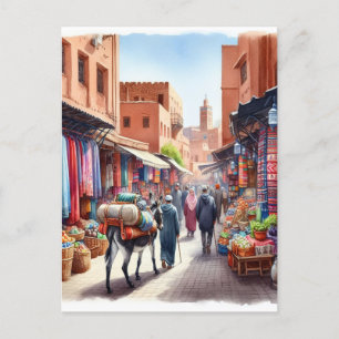 Carte Postale Aquarelle de rue Maroc