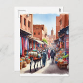 Carte Postale Aquarelle de rue Maroc (Devant / Derrière)