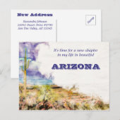 Carte Postale Aquarelle de Saguaro Cactus bleu pourpre Moving AZ (Devant / Derrière)