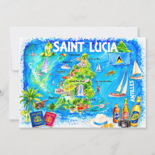 Carte postale aquarelle de Sainte-Lucie des Caraïb