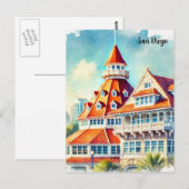 Carte Postale Aquarelle de San Diego Coronado (Devant / Derrière)
