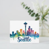 Carte Postale Aquarelle de Seattle City Skyline (Debout devant)