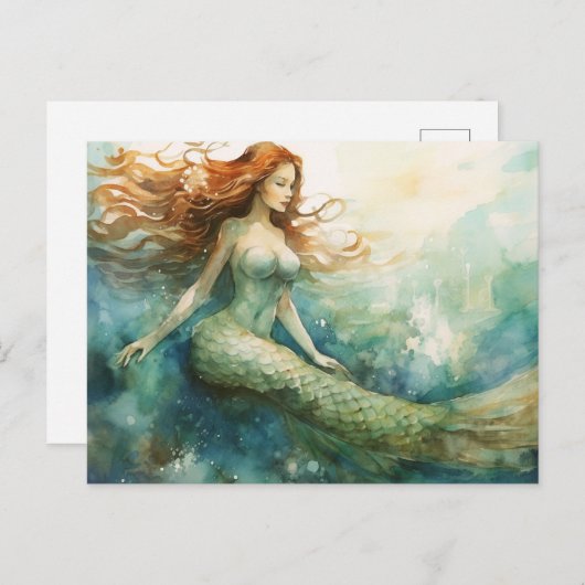 Carte Postale Aquarelle de sirène (Devant / Derrière)