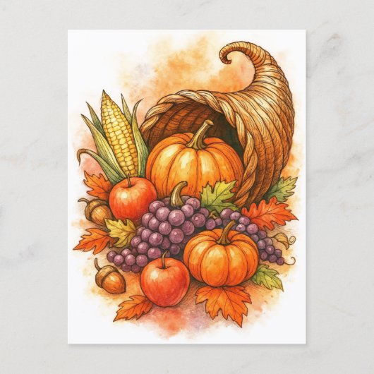 Carte postale aquarelle de Thanksgiving Cornucopia (Devant)
