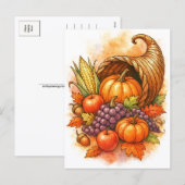 Carte postale aquarelle de Thanksgiving Cornucopia (Devant / Derrière)