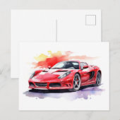Carte Postale Aquarelle de voiture (Devant / Derrière)