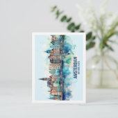 Carte Postale Aquarelle de voyage réputée d'Amsterdam Pays-Bas (Debout devant)