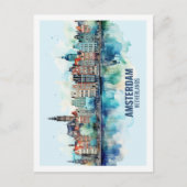 Carte Postale Aquarelle de voyage réputée d'Amsterdam Pays-Bas (Devant)