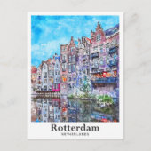 Carte Postale Aquarelle de voyage Rotterdam Pays-Bas tirée (Devant)