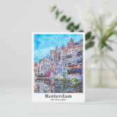 Carte Postale Aquarelle de voyage Rotterdam Pays-Bas tirée (Debout devant)