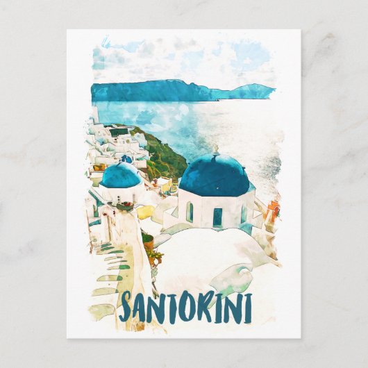 Carte Postale Aquarelle de voyage Santorin Grèce (Devant)