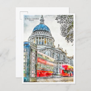 Carte Postale Aquarelle de voyage vintage de la cathédrale St Pa