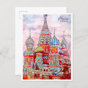 Carte Postale Aquarelle de voyage vintage Moscou Russie