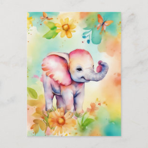 Carte Postale Aquarelle d'éléphant doux