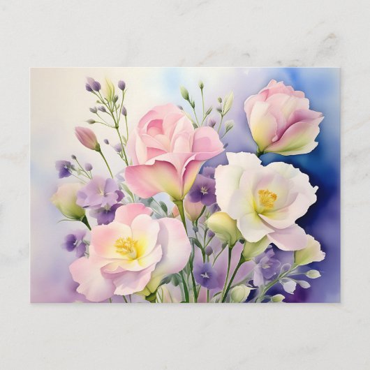 Carte Postale Aquarelle délicate Lisianthus Fleurs (Devant)