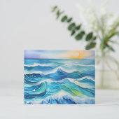 Carte Postale Aquarelle des vagues sous le soleil (Debout devant)