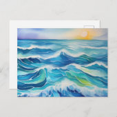 Carte Postale Aquarelle des vagues sous le soleil (Devant / Derrière)