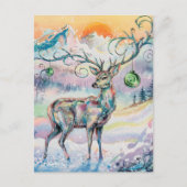 Carte Postale Aquarelle d'hiver Cerf de Noël (Devant)