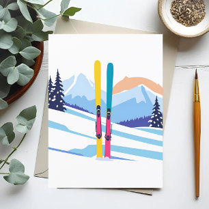 Carte Postale Aquarelle d'hiver de montagne de ski