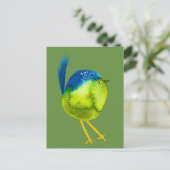 Carte Postale Aquarelle d'oiseau vert mou (Debout devant)